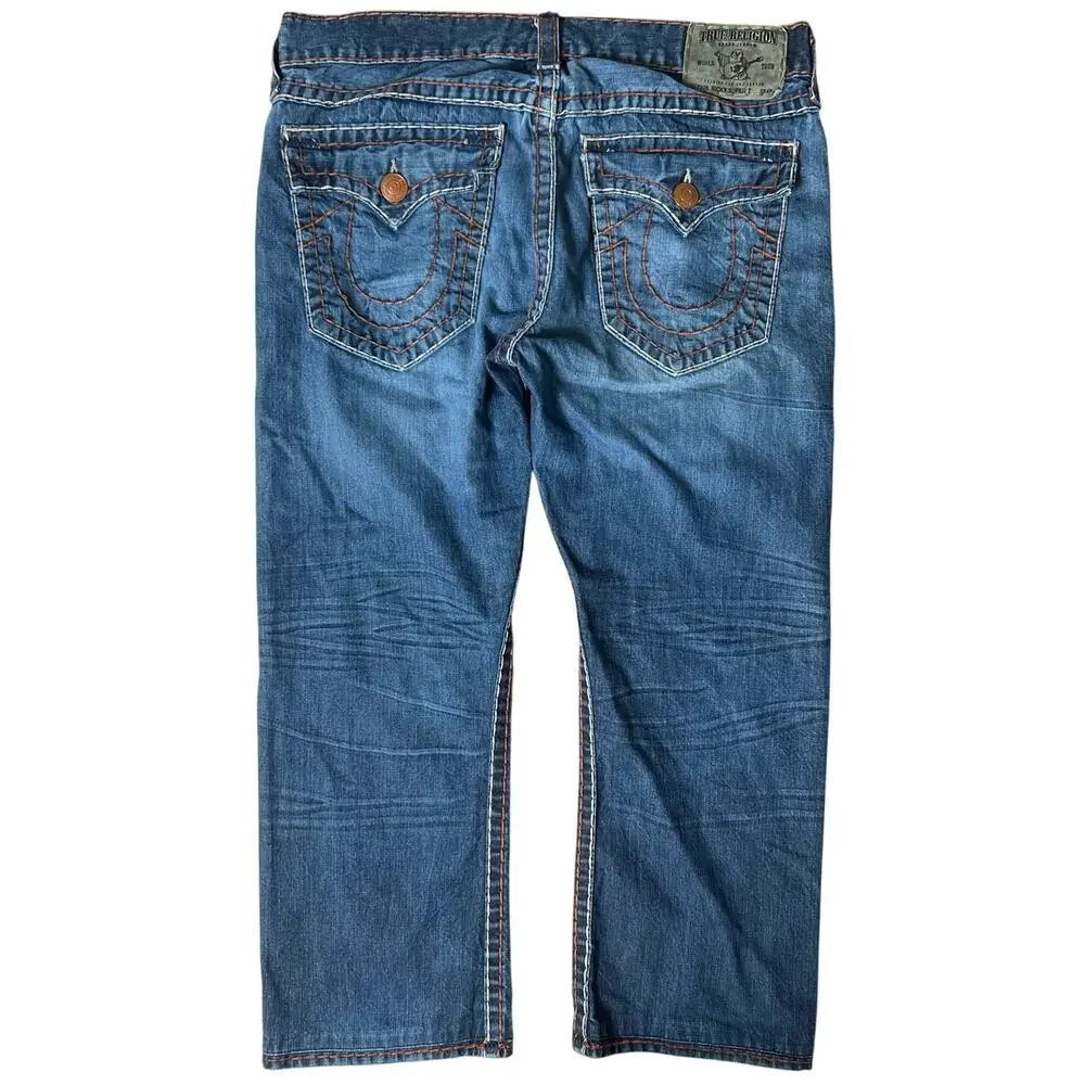 True Religion Men's Ricky Super T Jeans Size 38x28 Medium Wash Distressed Y2K